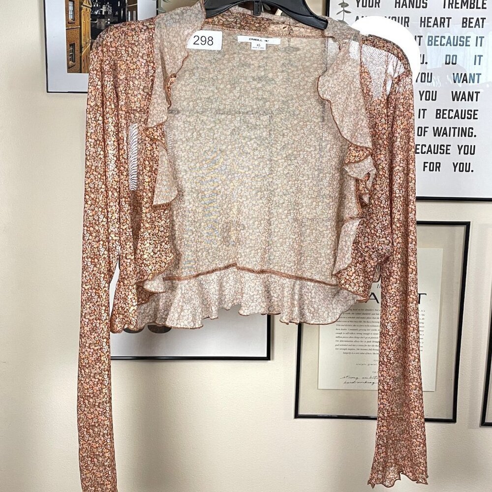 O'Neill Orange Micro Floral Mesh Wrap Top Size XS